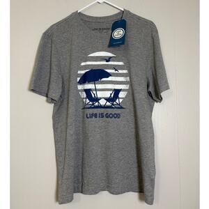 Life Is Good Men's Medium Crusher Tee Gray Beach Chair Umbrella BNWT